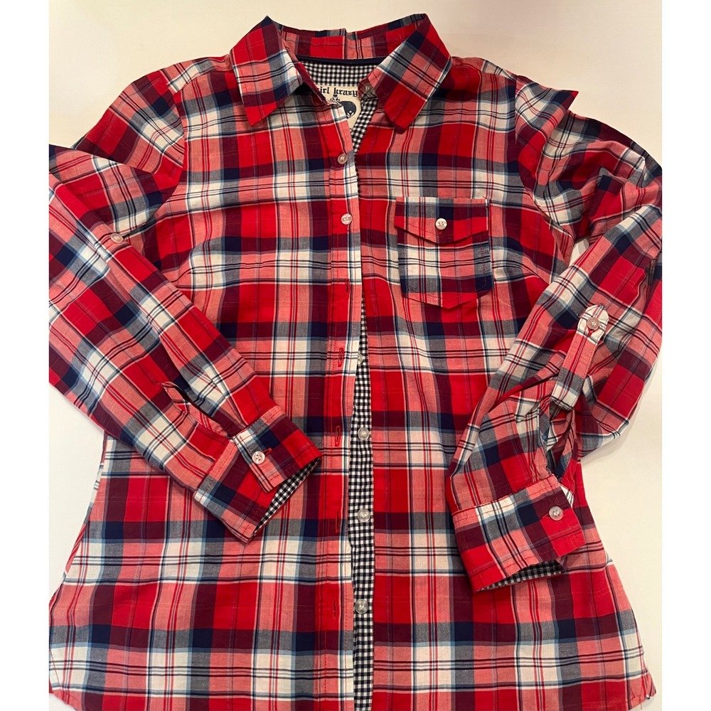 Girl Krazy by Krazy Kat Long Sleeve Button Up Red Size XS‎